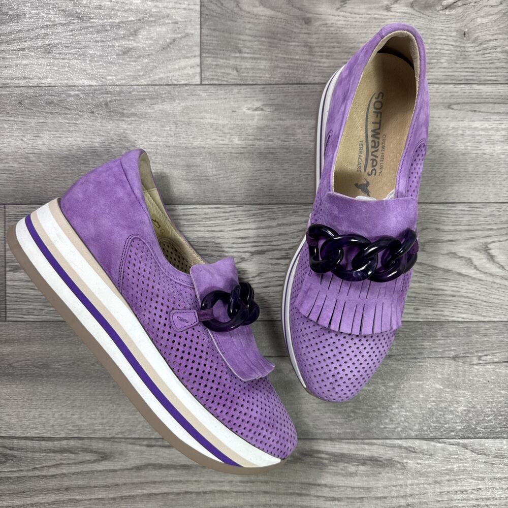 Softwaves Caddie Platform Loafer Sneakers Shoes Slip On Purple Chain Detail sz 7